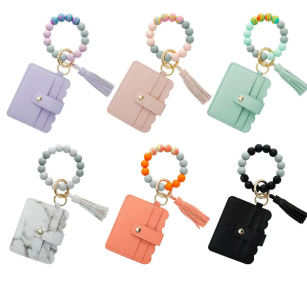 Wristlet Wallet Tassel Silicone Bead Keychain (various colors) - Image 3