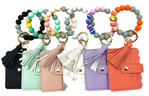 Wristlet Wallet Tassel Silicone Bead Keychain (various colors) - Image 2